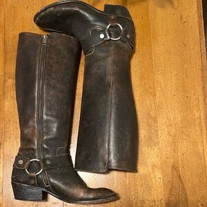 Brown Leather Knee-High Boots Frye Carson Buckle